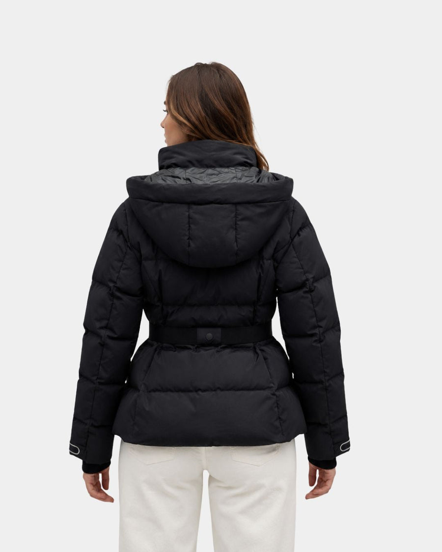 Eléanne | Manteau puffer noir avec ceinture