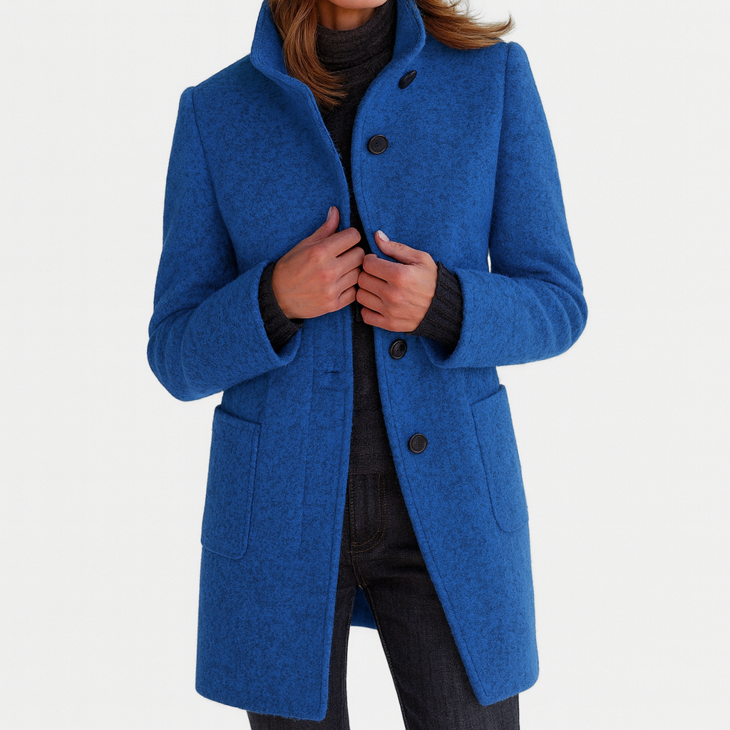 Veste femme en laine mélangée – Col montant, élégante et chaude