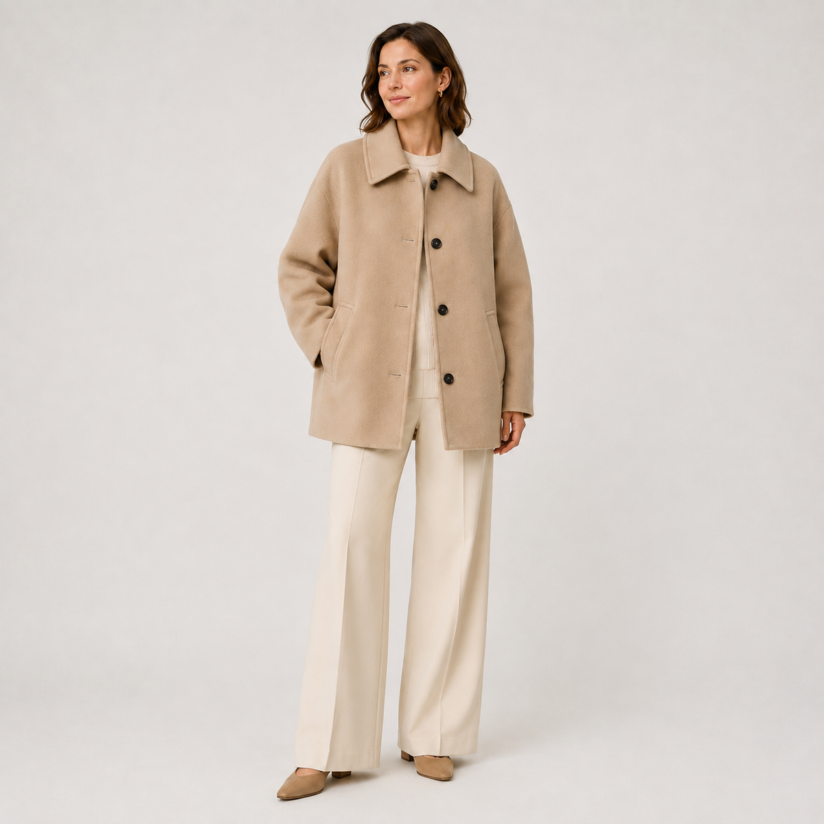 Manteau femme oversize laine mélangée boutonné coupe ample mi-saison