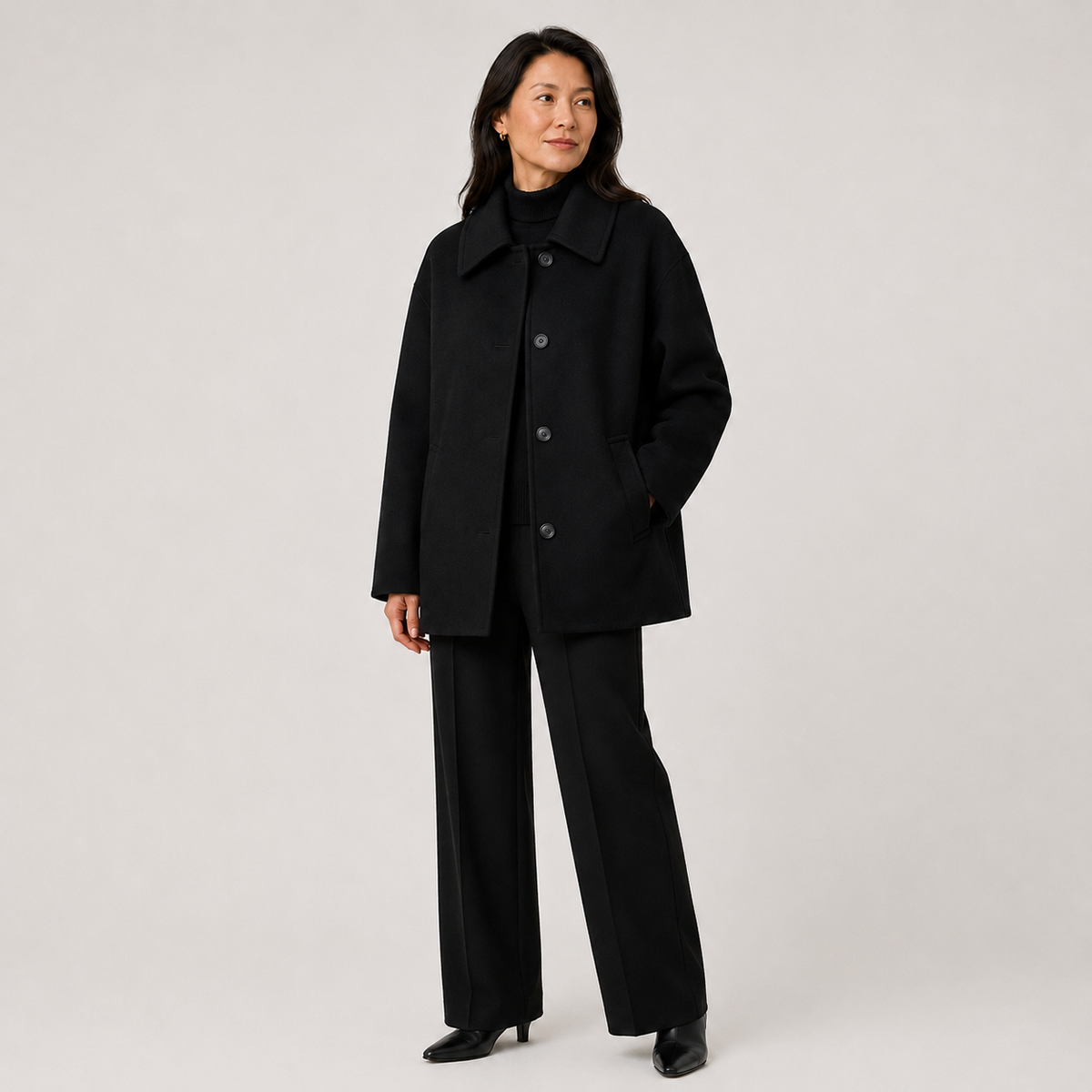 Manteau femme oversize laine mélangée boutonné coupe ample mi-saison