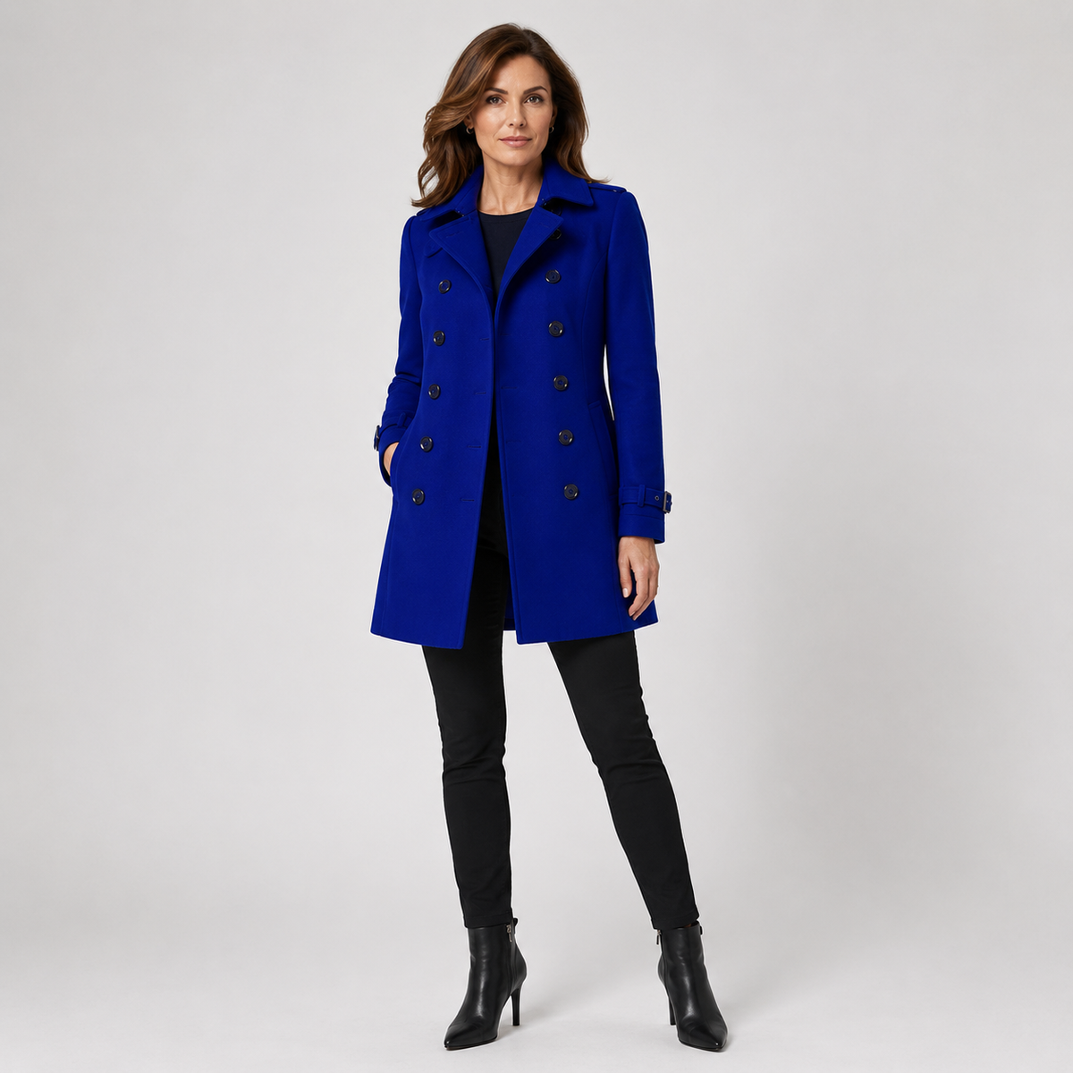 Manteau Femme Long À Double Boutonnage Coupe Ajustée Style Élégant Hiver