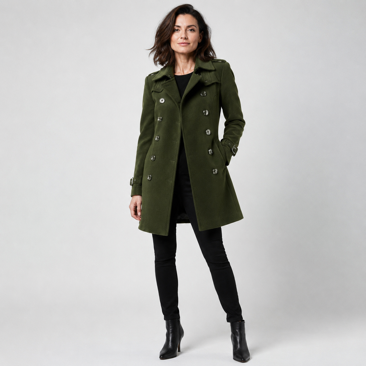 Manteau Femme Long À Double Boutonnage Coupe Ajustée Style Élégant Hiver