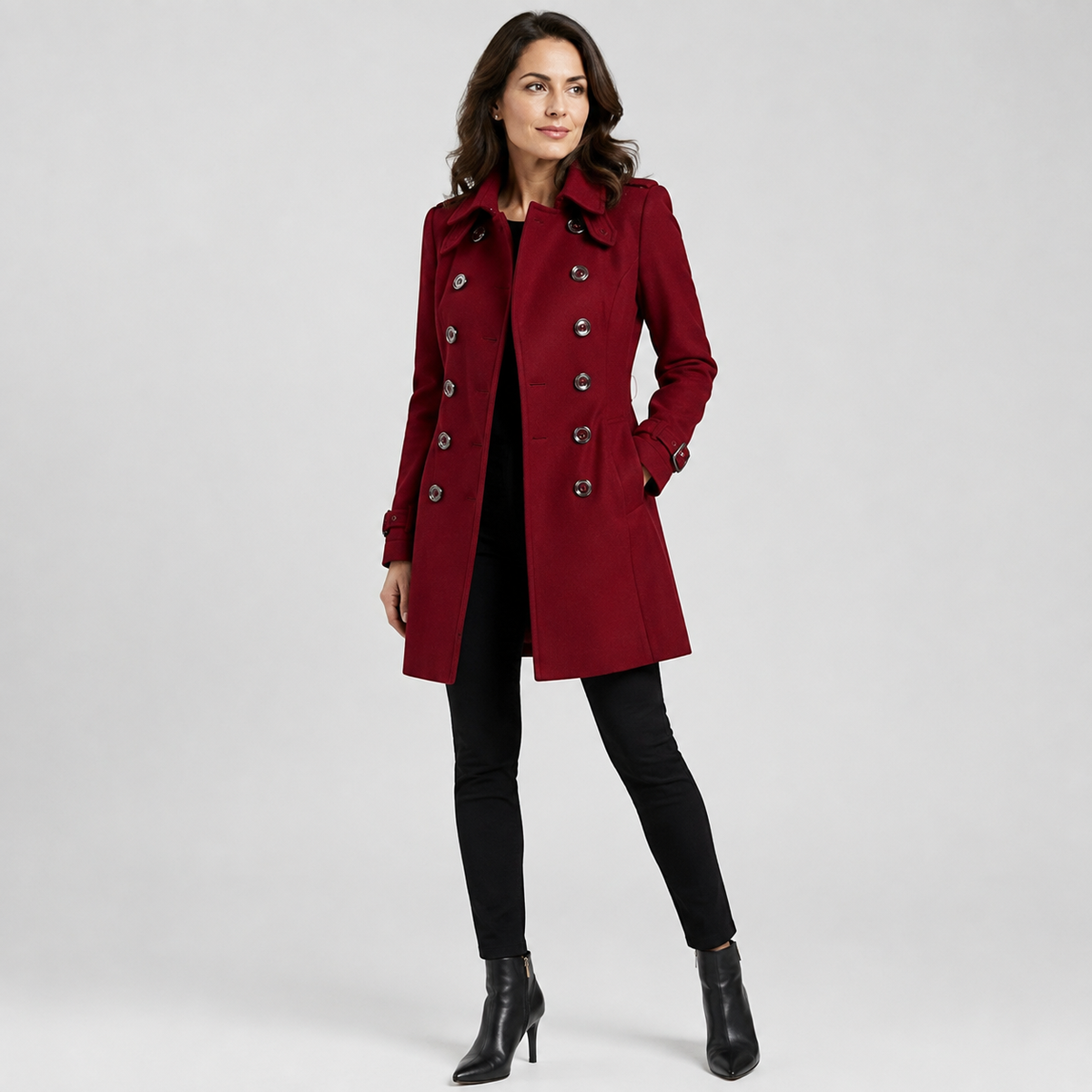 Manteau Femme Long À Double Boutonnage Coupe Ajustée Style Élégant Hiver