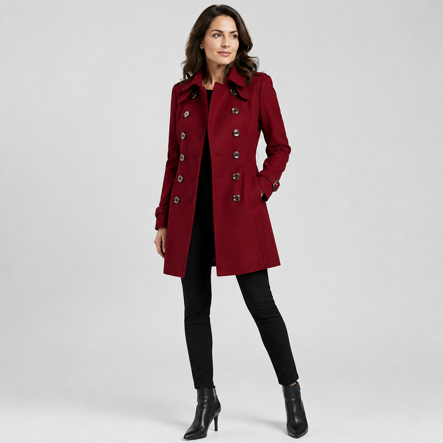 Manteau Femme Long À Double Boutonnage Coupe Ajustée Style Élégant Hiver