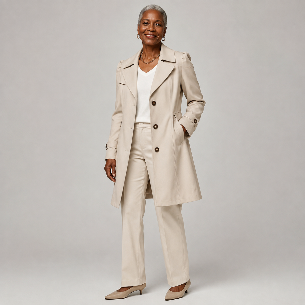 Trench Femme Vintage Coupe Cintrée Élégante Mi-Saison