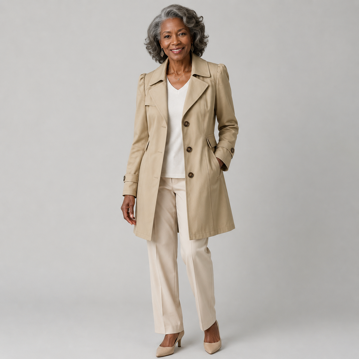 Trench Femme Vintage Coupe Cintrée Élégante Mi-Saison