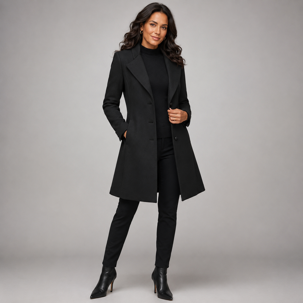 Manteau Femme Élégant En Mélange De Laine Coupe Cintrée Boutonné Usage Quotidien