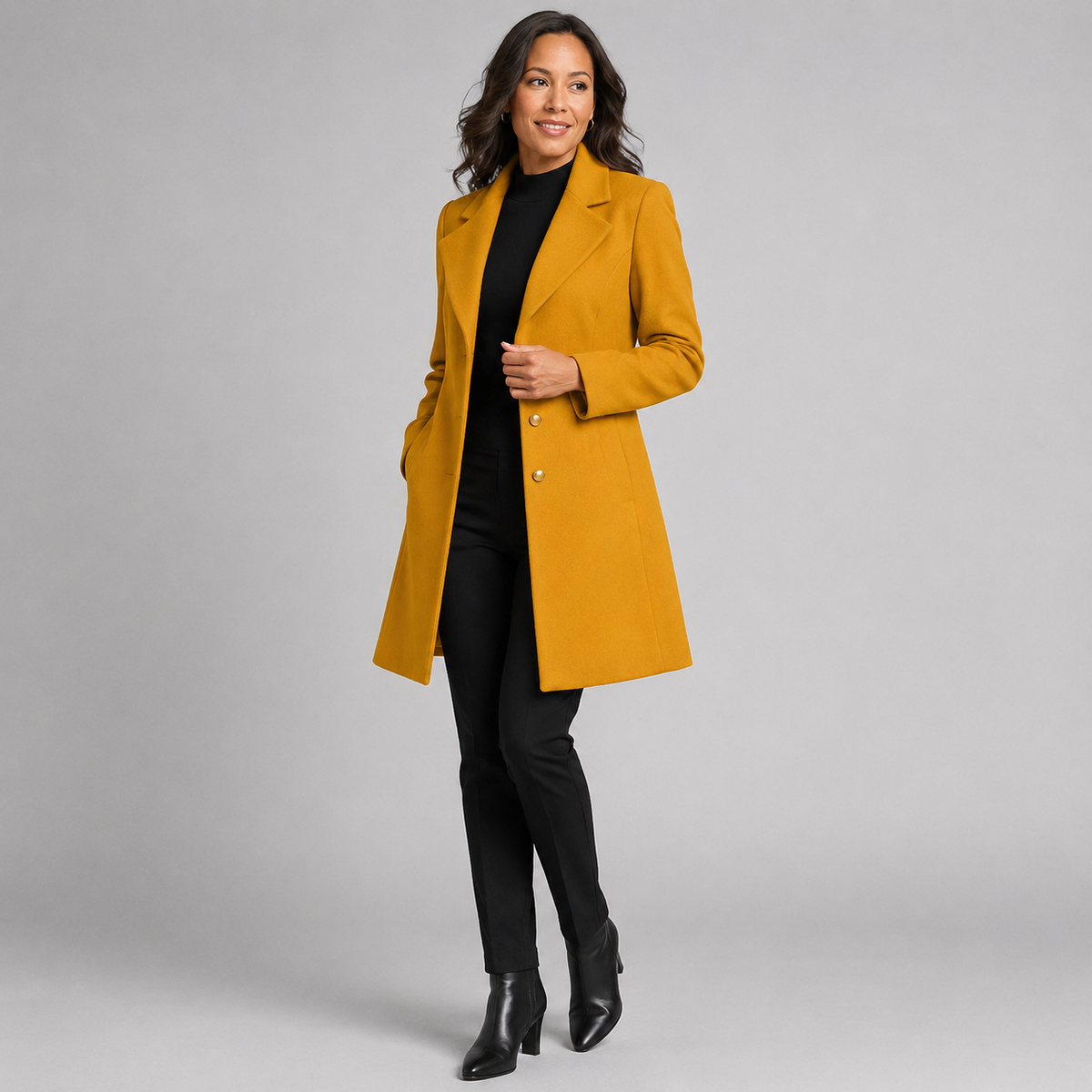 Manteau Femme Élégant En Mélange De Laine Coupe Cintrée Boutonné Usage Quotidien