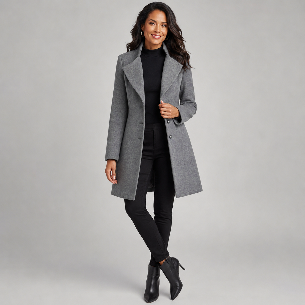 Manteau Femme Élégant En Mélange De Laine Coupe Cintrée Boutonné Usage Quotidien