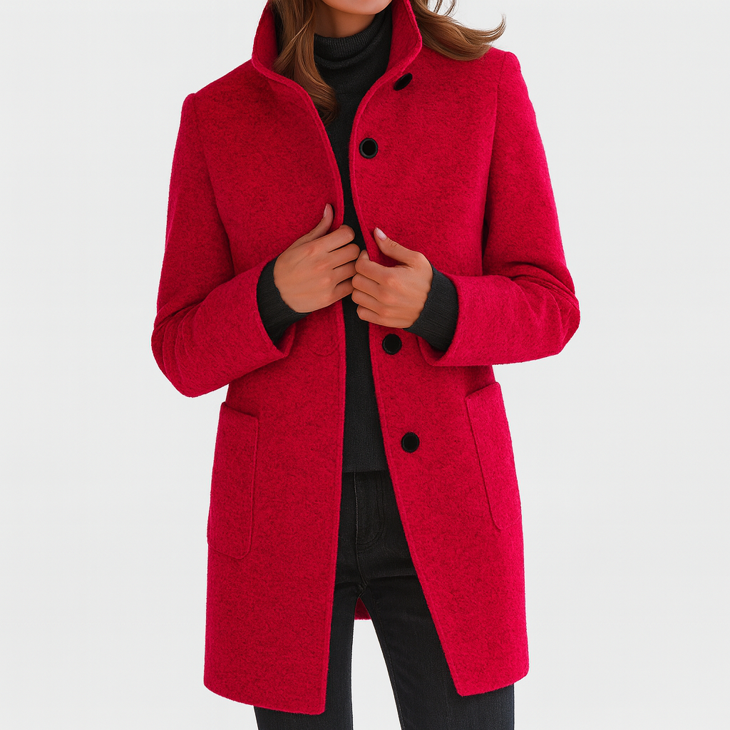 Veste femme en laine mélangée – Col montant, élégante et chaude