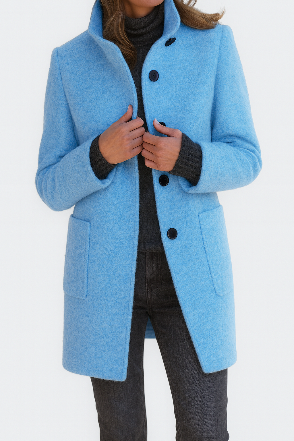 Veste femme en laine mélangée – Col montant, élégante et chaude