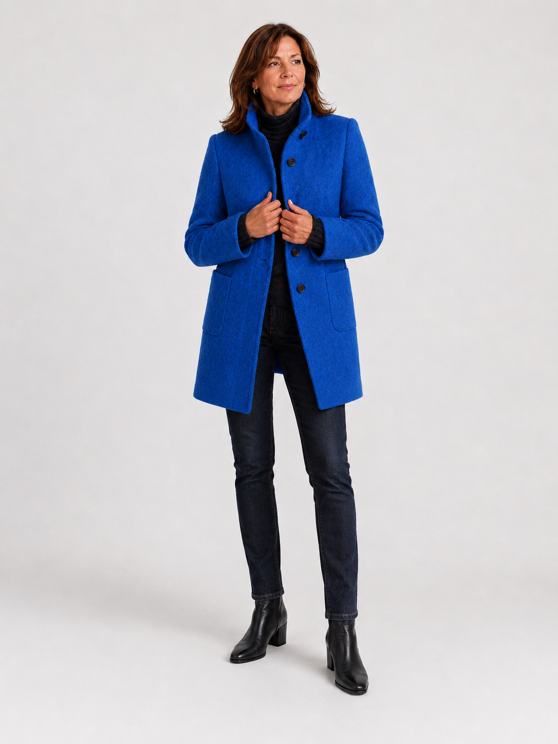 Veste femme en laine mélangée – Col montant, élégante et chaude