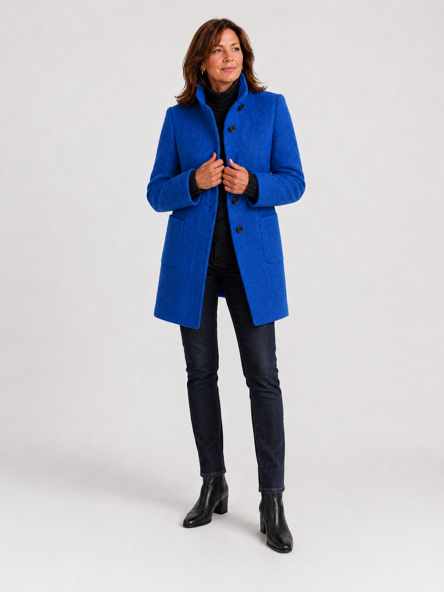 Veste femme en laine mélangée – Col montant, élégante et chaude